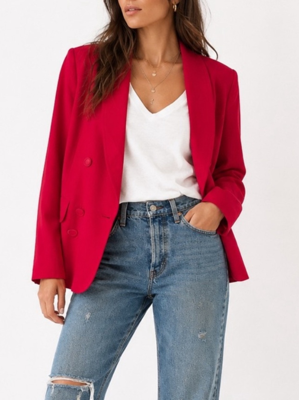 Vintage Silk Tracy Reese for Magaschoni Red Power‎ Blazer Quiet Luxury Jacket
